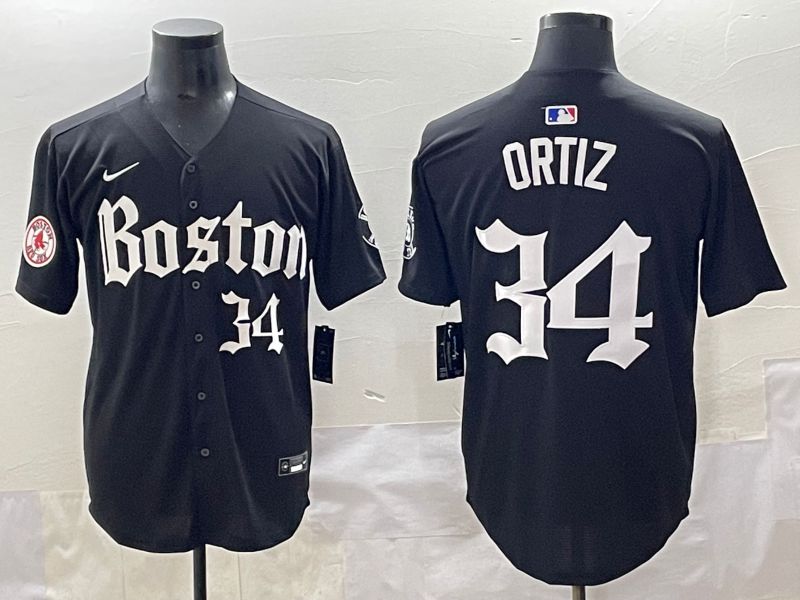Men 2025 Boston Red Sox 34 Ortiz Black Five generations Joint Name Nike MLB Jersey style 13